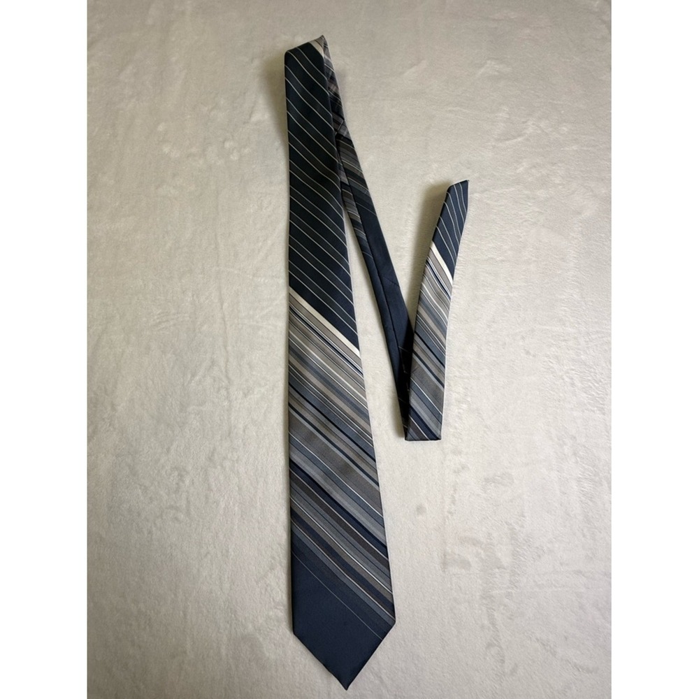 Vintage Ted Lapidus Striped Men's Tie in Navy and Gray - Professional Dress Tie